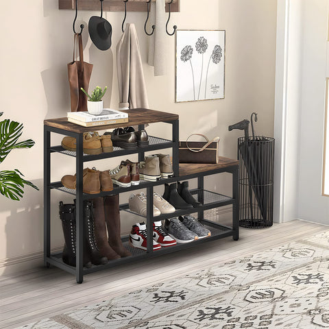 Katrawu brown shoe rack bench tall compartment for boots.