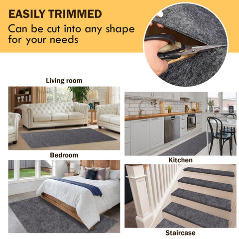 Kautudrum rug pad can be trimmed for a seamless fit under rug