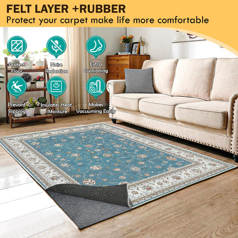 Kautudrum rug pad with felt top texture provides secure rug grip