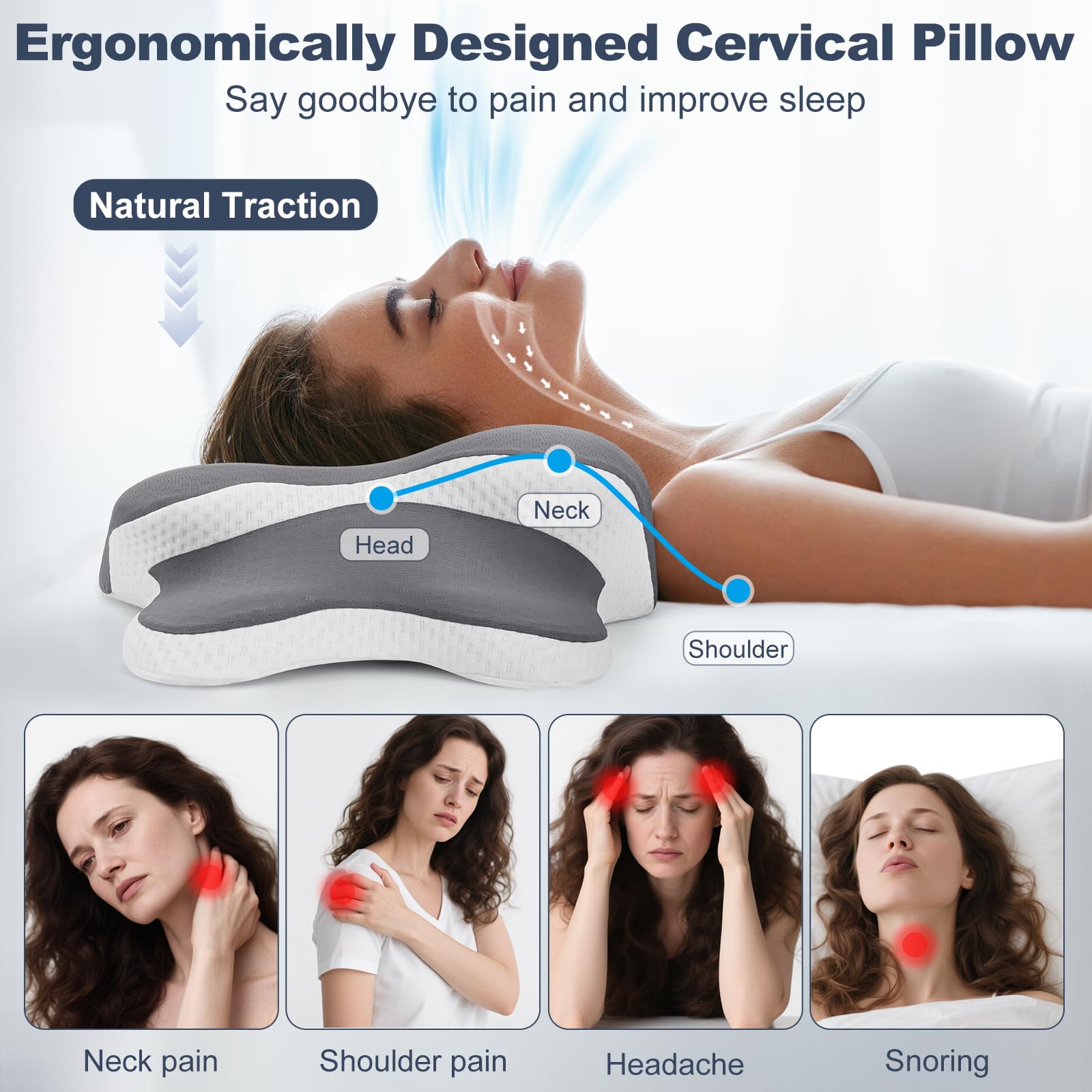 KAUWTYP Ergo Pillow contour cradles the head to reduce pressure points