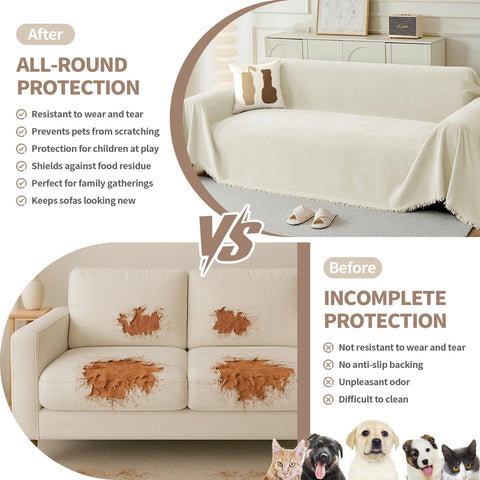 KaviKon three-cushion sectional cover demonstrates full sofa protection.