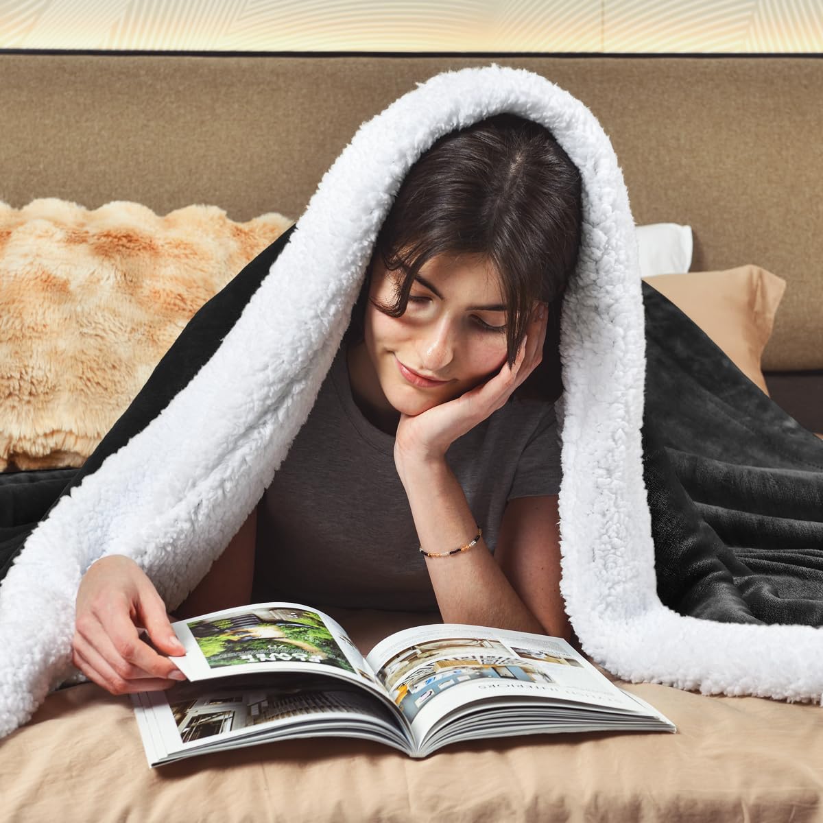 KAWAHOME plush sherpa side close-up highlighting fluffy coziness.