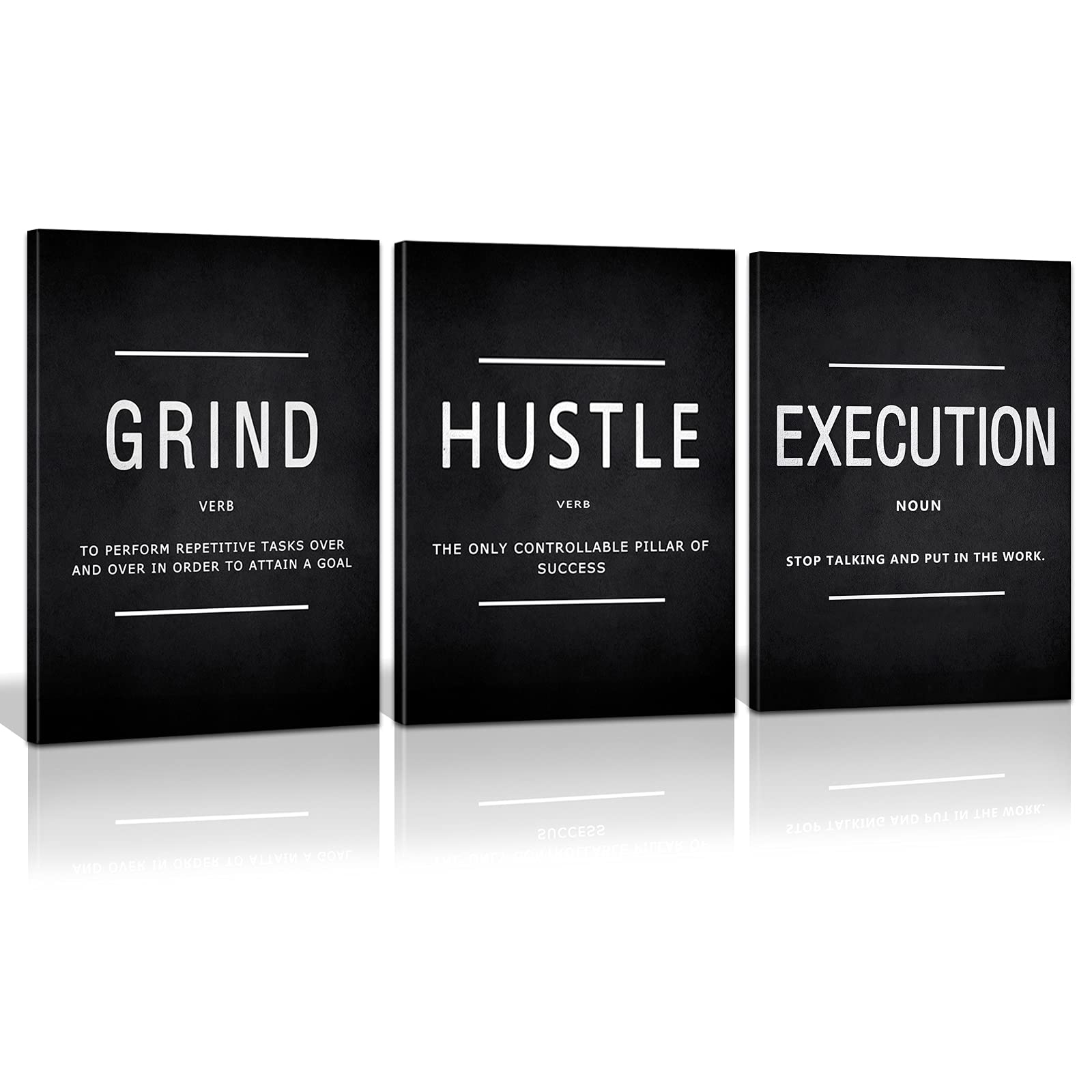 KAWAHONE Grind Hustle three-panel canvas for a motivating living room.