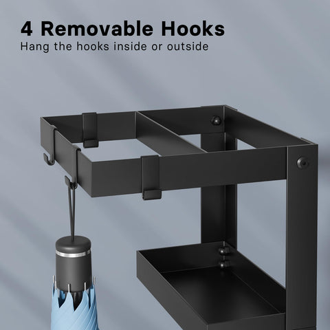 Kawaiita umbrella stand with four hooks for hanging folding umbrellas near the entry.