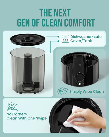 Kaxidol humidifier spritzing a 360-degree mist across the room.
