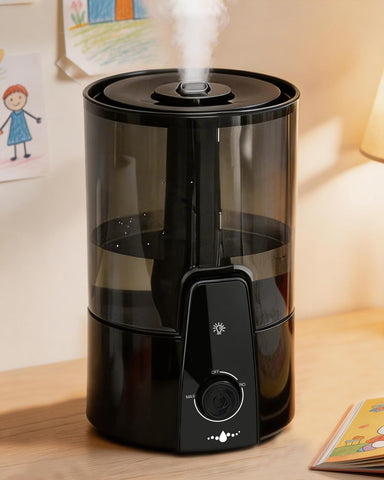Kaxidol humidifier in a bedroom showing top-fill design for easy refills.