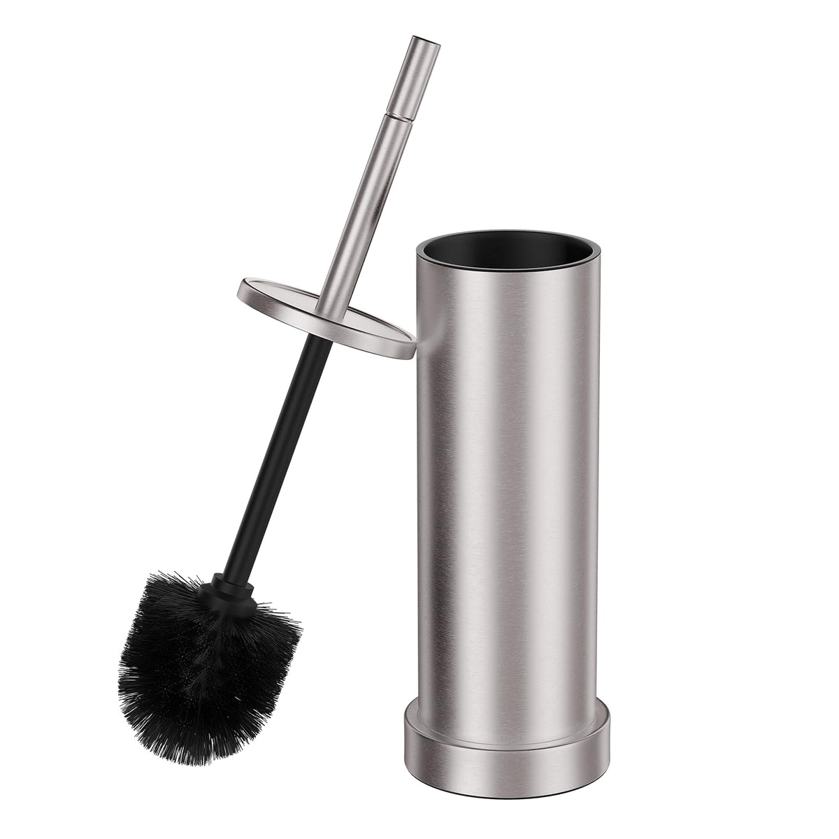 Kaxnuaxu brushed nickel toilet brush and holder full assembly for durable cleaning.