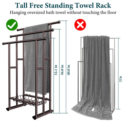 Kayfia 3-tier towel rack with detachable storage basket for towels and toiletries