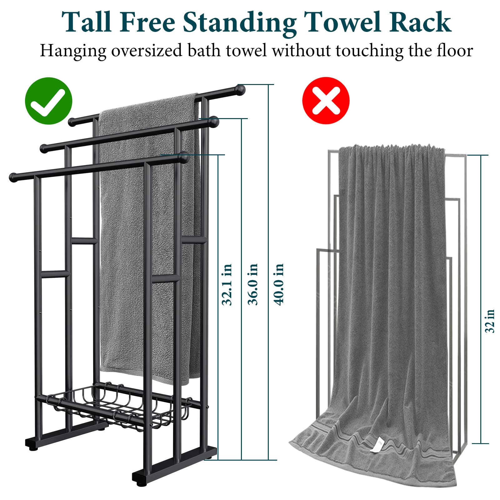 Kayfia three-tier towel rack with detachable basket for storage