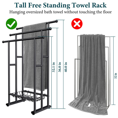 Kayfia three-tier towel rack with detachable basket for storage