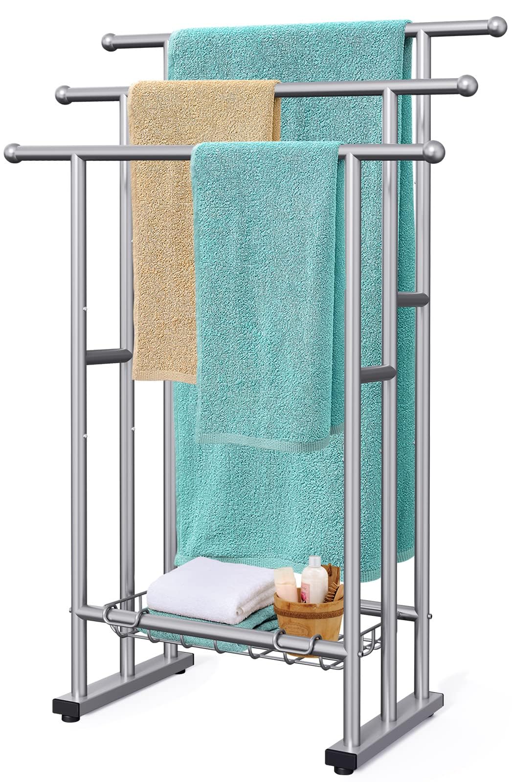 Kayfia 40-inch tall towel rack front view keeps towels off the floor