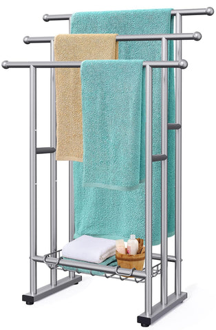 Kayfia 40-inch tall towel rack front view keeps towels off the floor