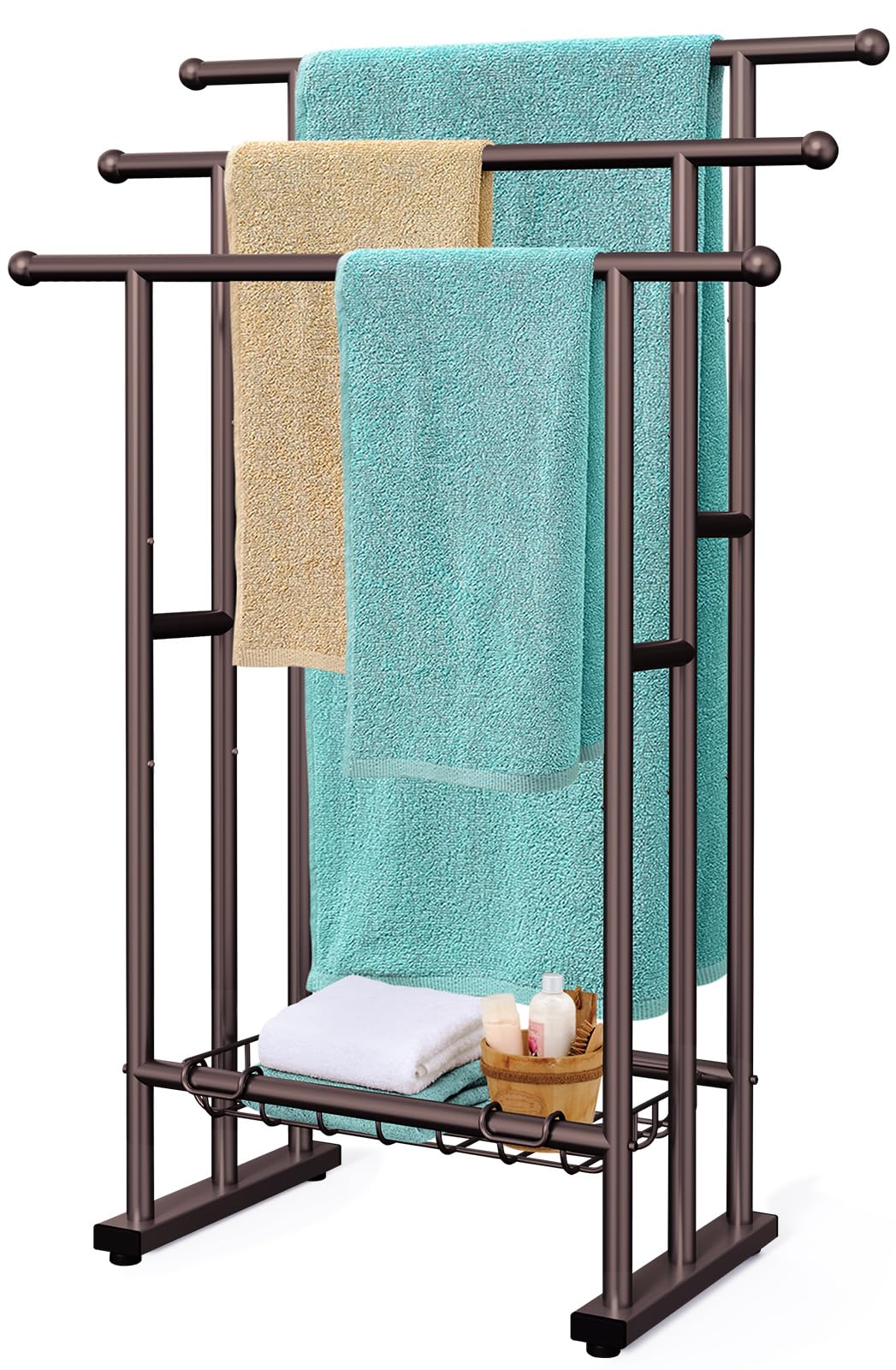 Kayfia 40-inch tall towel rack with anti-slip feet keeps towels off the floor