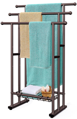 Kayfia 40-inch tall towel rack with anti-slip feet keeps towels off the floor