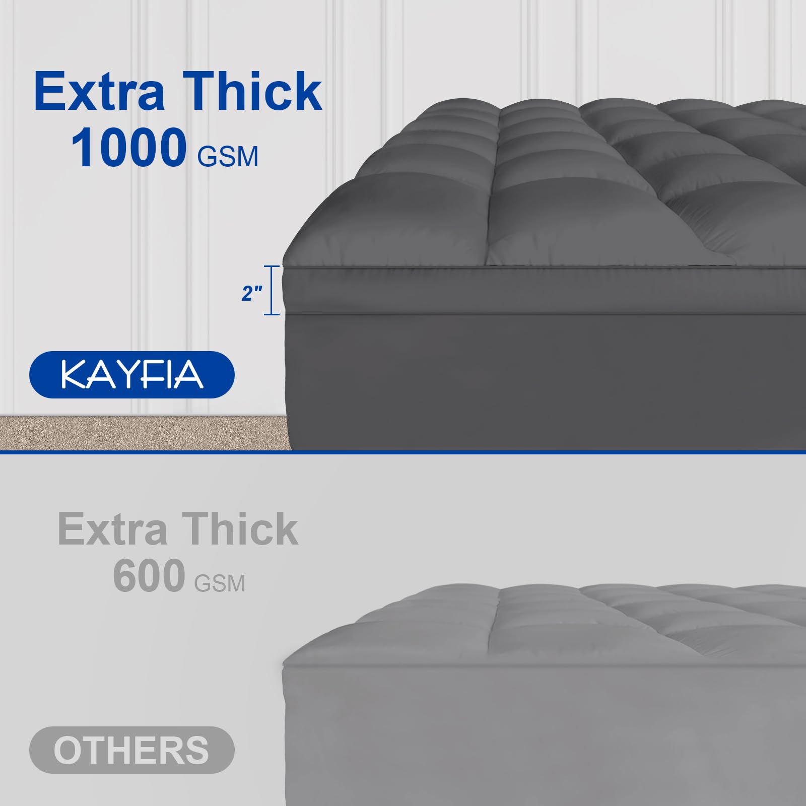 Kayfia topper highlighting 1000gsm fill for evenly distributed softness