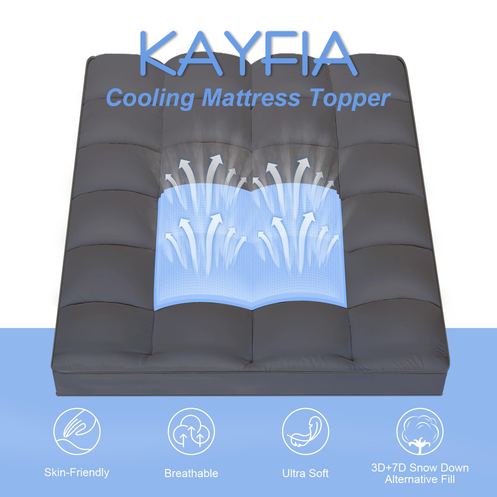Kayfia gray finish mattress topper for a modern look