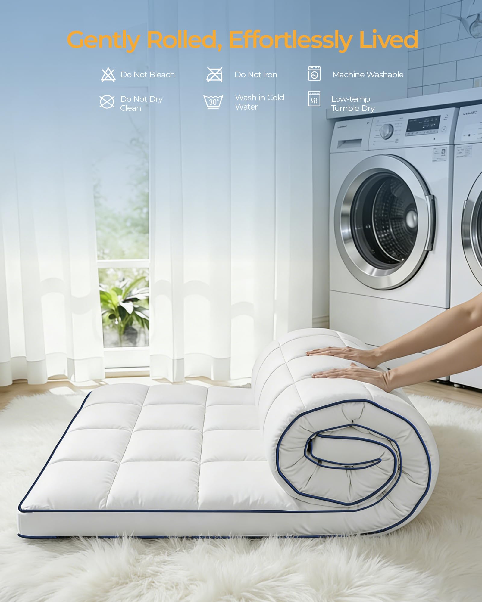 Kayfia machine-washable topper for easy care and upkeep