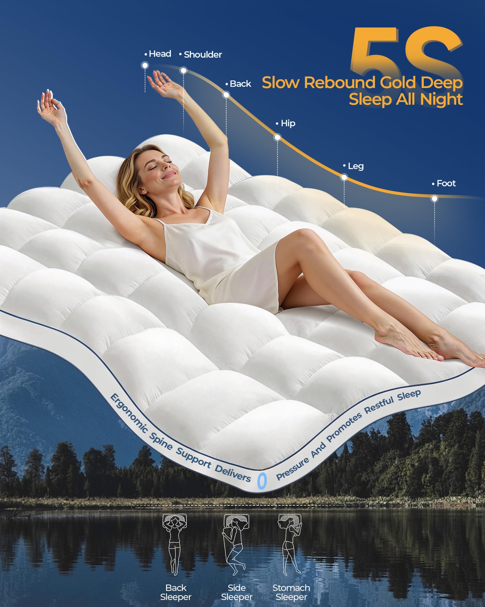 Kayfia Topper 3D/7D filling maintains fluffy, supportive surface.