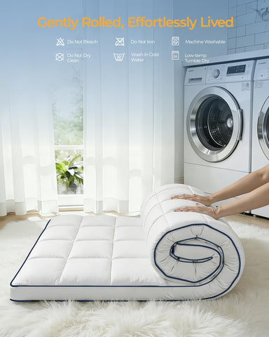 Kayfia Queen Topper luxury pillow-top adds hotel-like softness.