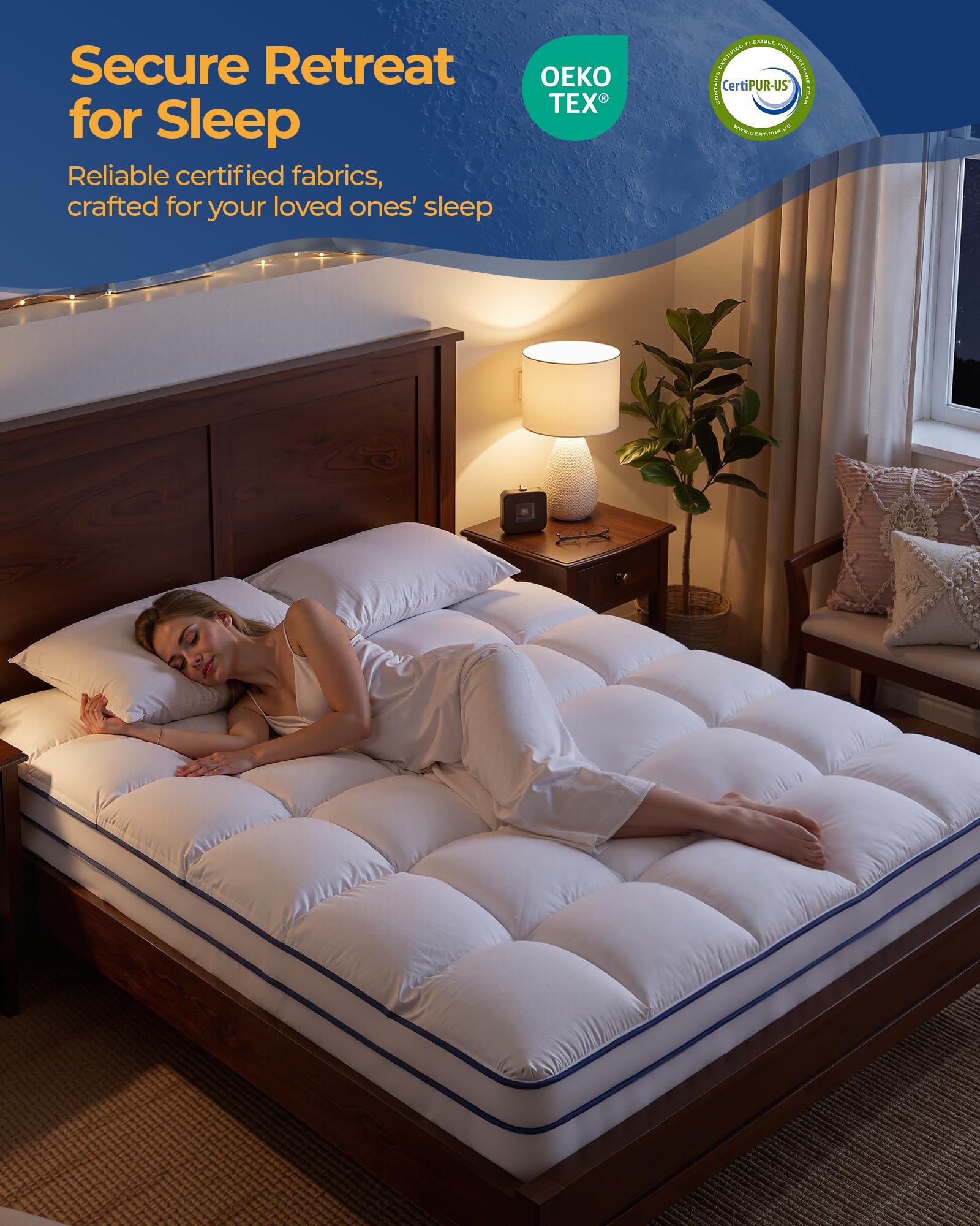 Kayfia Queen Topper machine-washable for easy care.