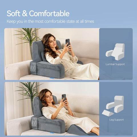 Kayfia Reading Pillow angled at 45 degrees for semi-reclined comfort