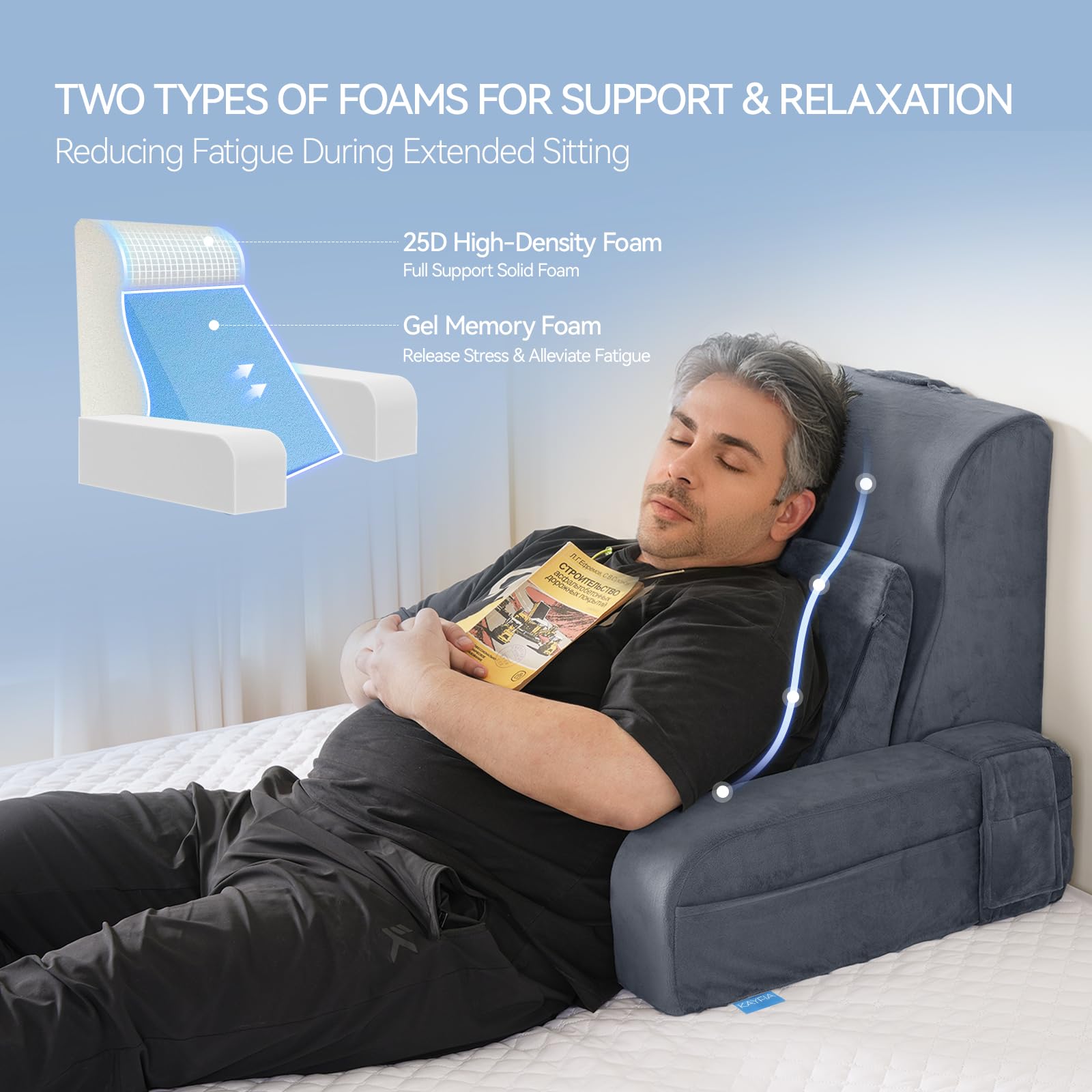 Kayfia Reading Pillow with detachable armrest for flexible arm support