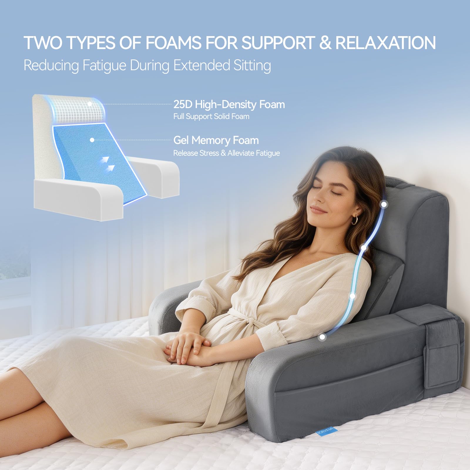 Kayfia Reading Pillow detachable armrests provide stable arm support