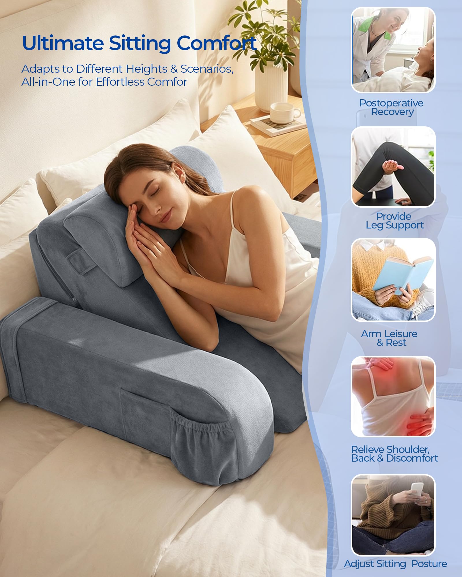 Kayfia Reading Pillow ergonomic foam supports neck and back for comfort.