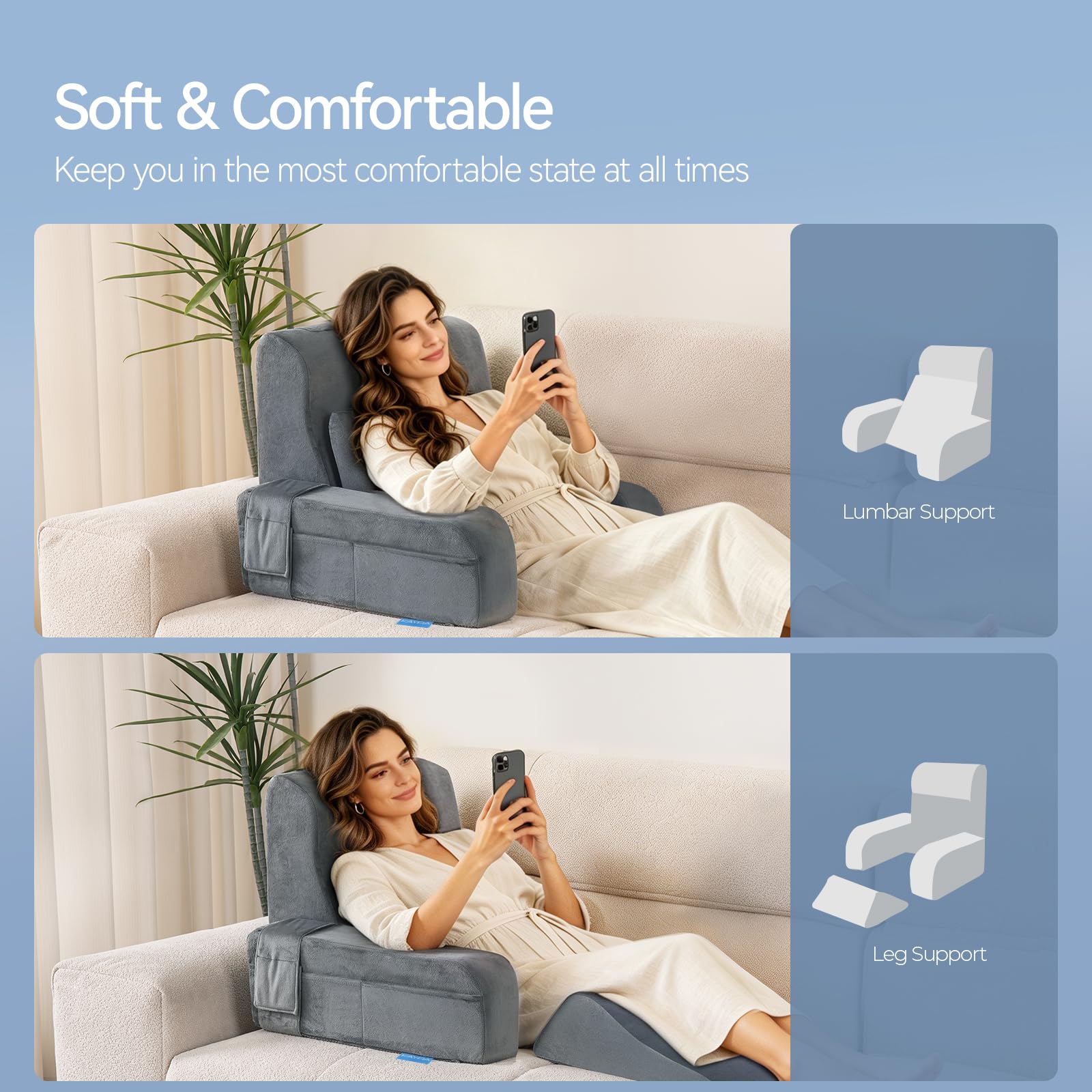 Kayfia Reading Pillow leg-rest conversion supports relaxed sitting