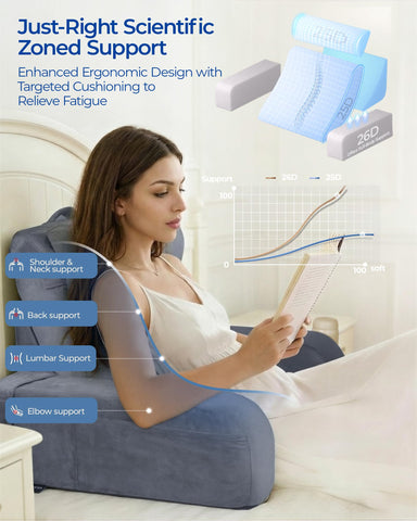 Kayfia Reading Pillow side pockets keep books and devices within reach.