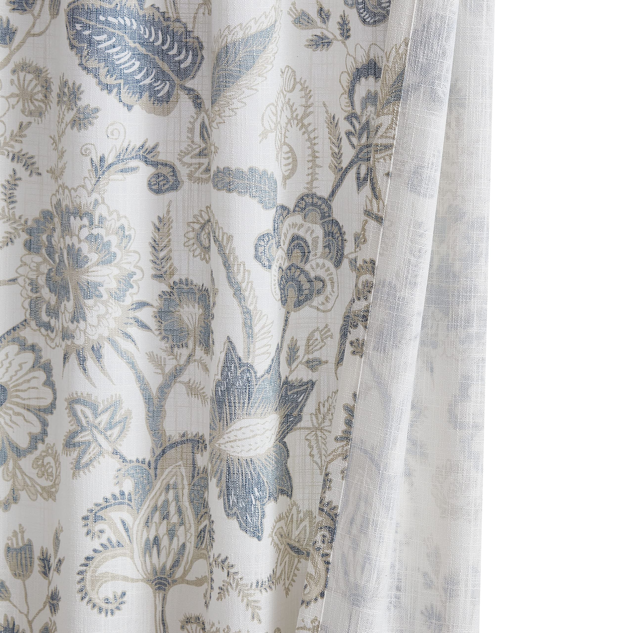 Kayne Studio botanical leaf print curtains with cotton-linen texture for a soft, durable look.