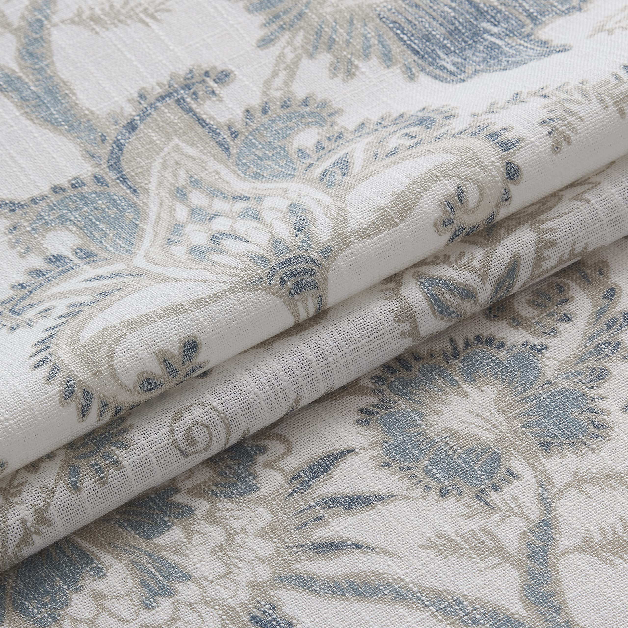 Kayne Studio seaside blue-tan floral drapes evoke coastal calm and color.
