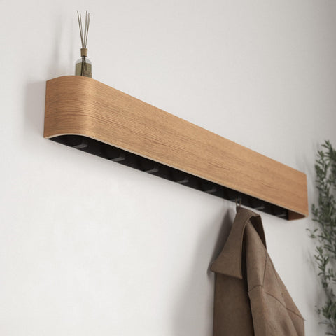 Kazai Toke entryway organization with slim, modern coat rack design.