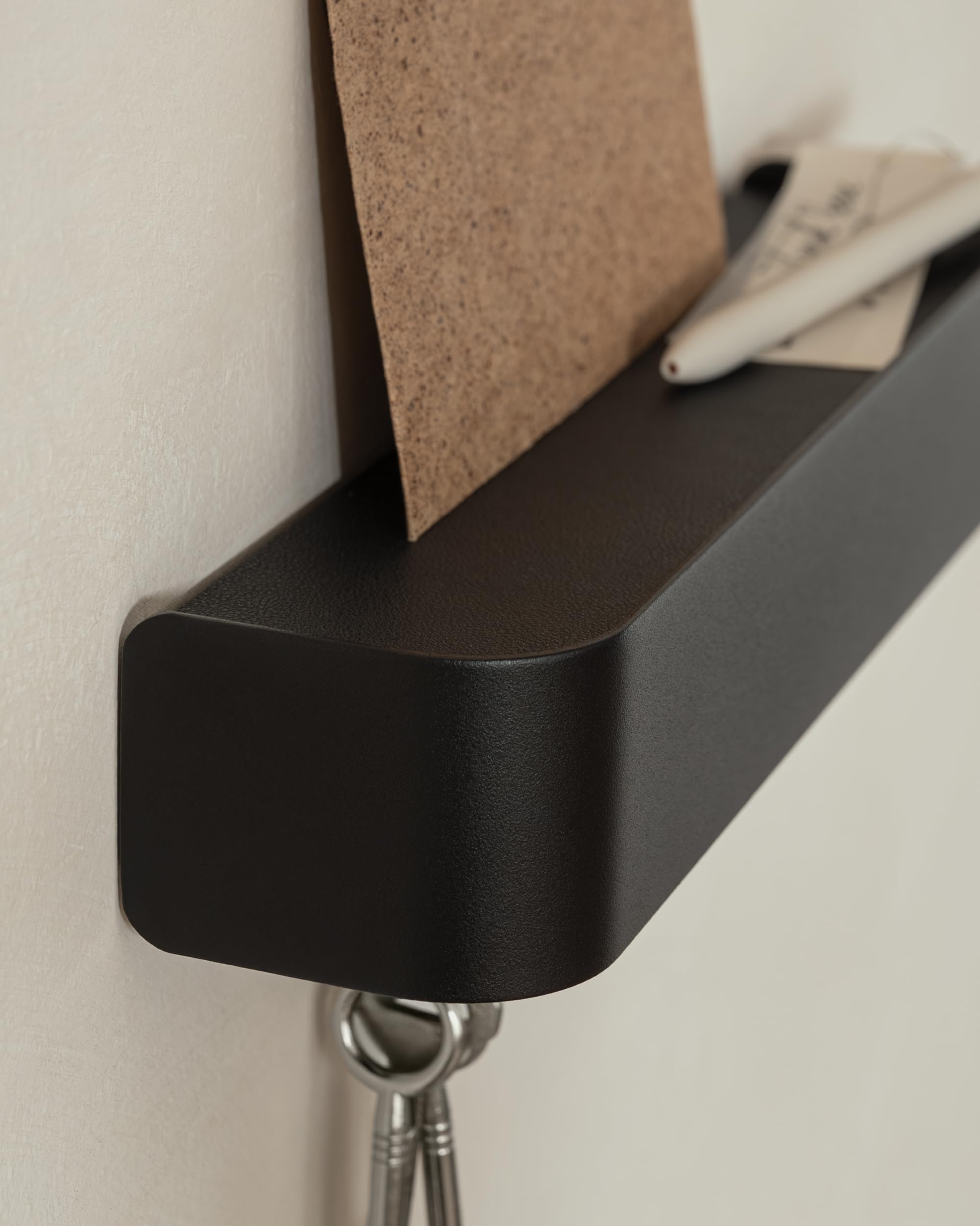 Kazai Tone metal shelf adds handy space for keys and small items.
