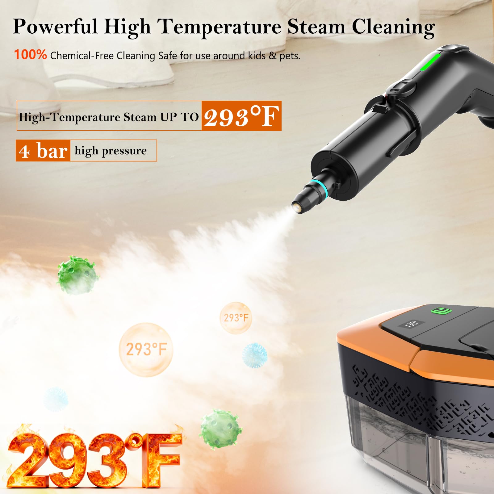 KBTYE steam cleaner includes a 12-piece accessory set for versatility