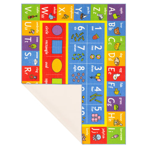 KC Cubs rug supports playtime learning with letters, numbers, and shapes during daily routines.