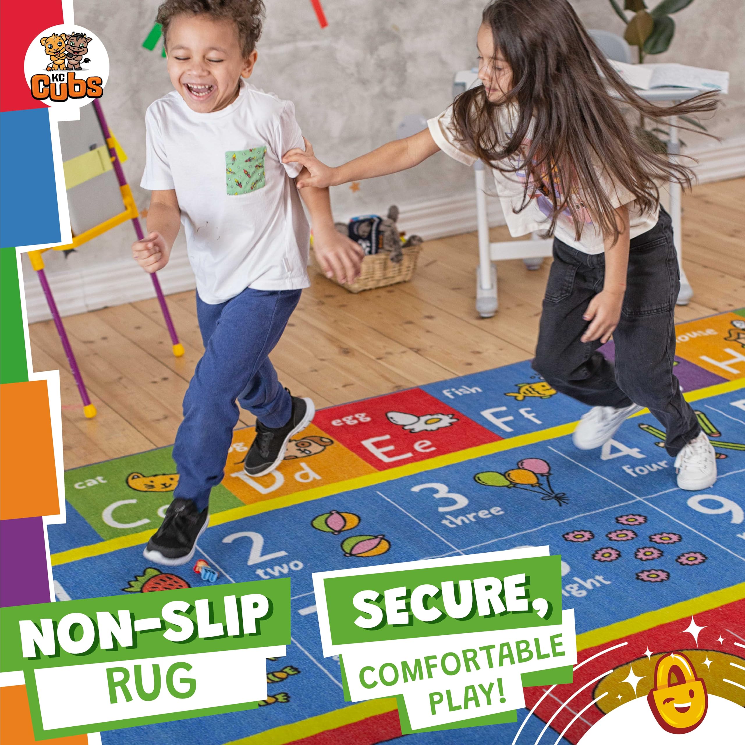 KC Cubs Soft Surface Rug provides a comfortable space for crawling and learning.