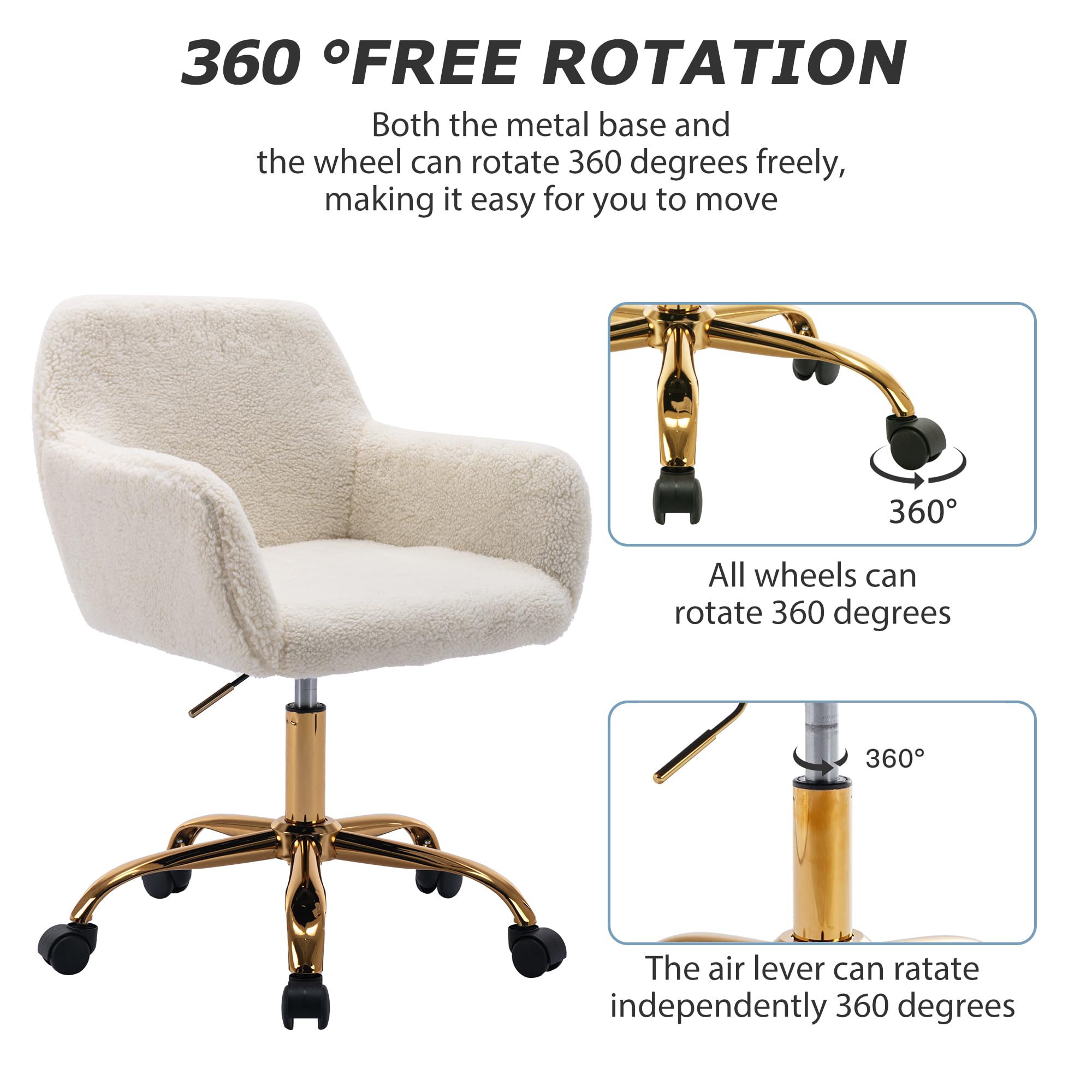 KCC faux fur office chair height adjustment for personalized comfort.
