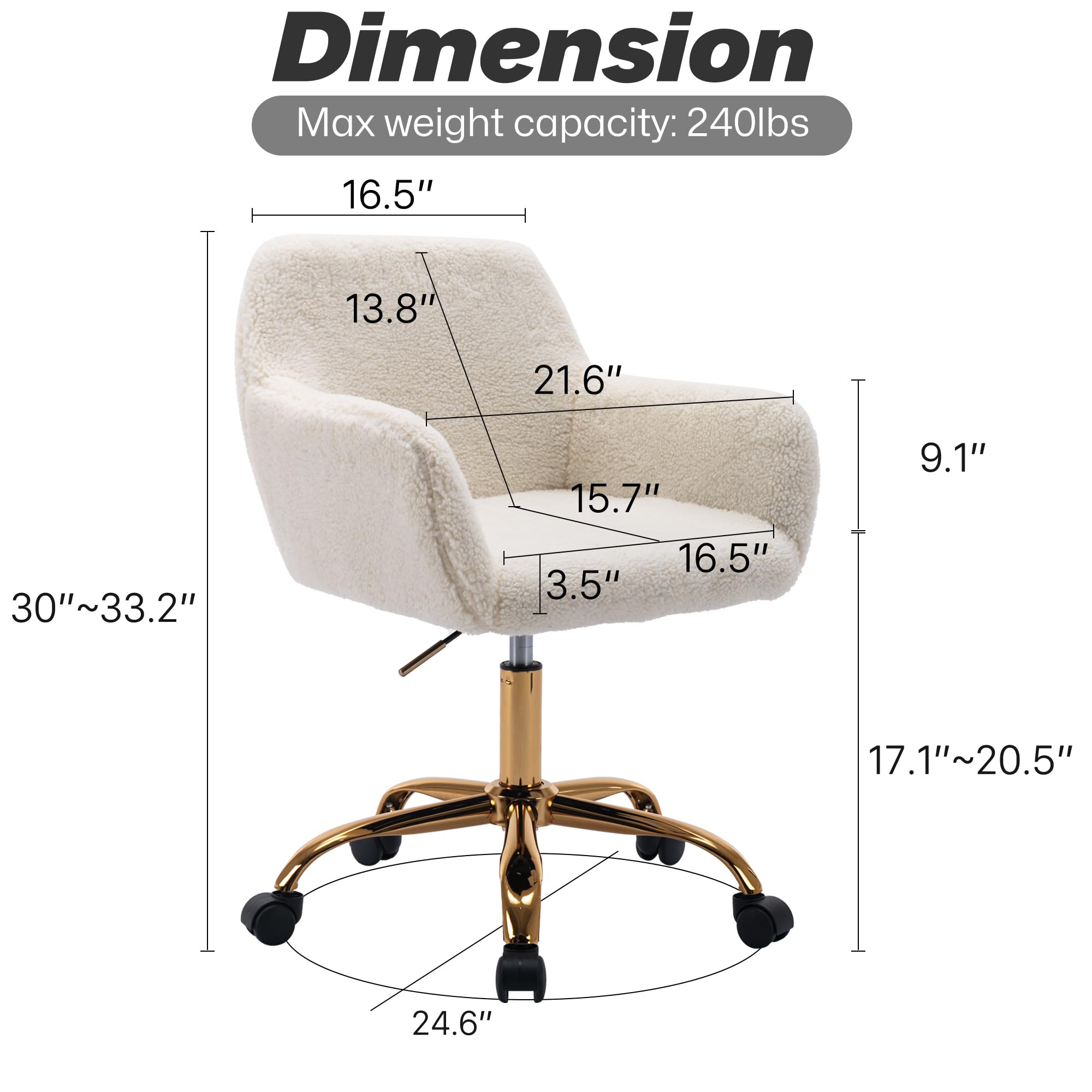 KCC faux fur office chair side view shows ergonomic back support.