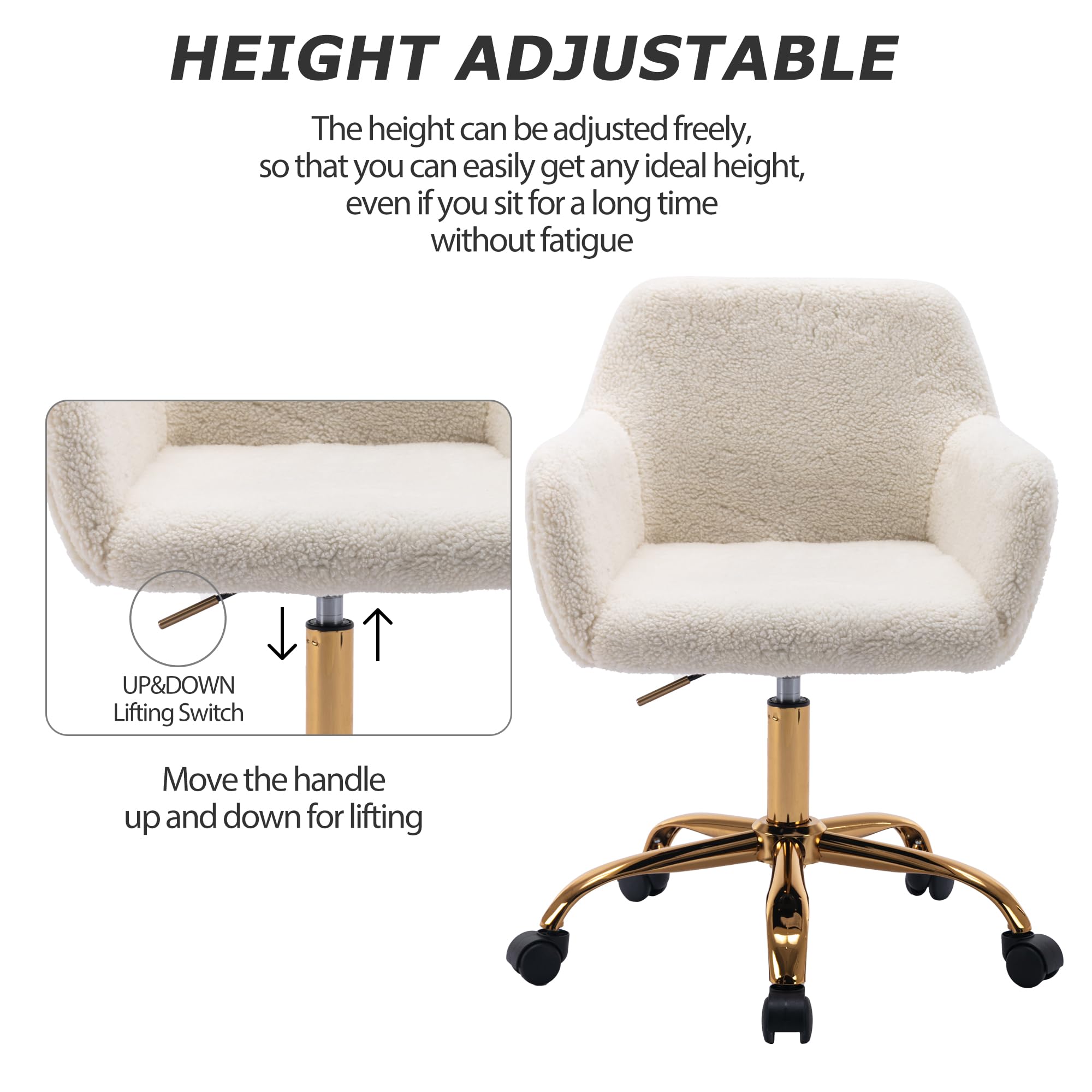 KCC faux fur office chair swivel base enables easy movement.
