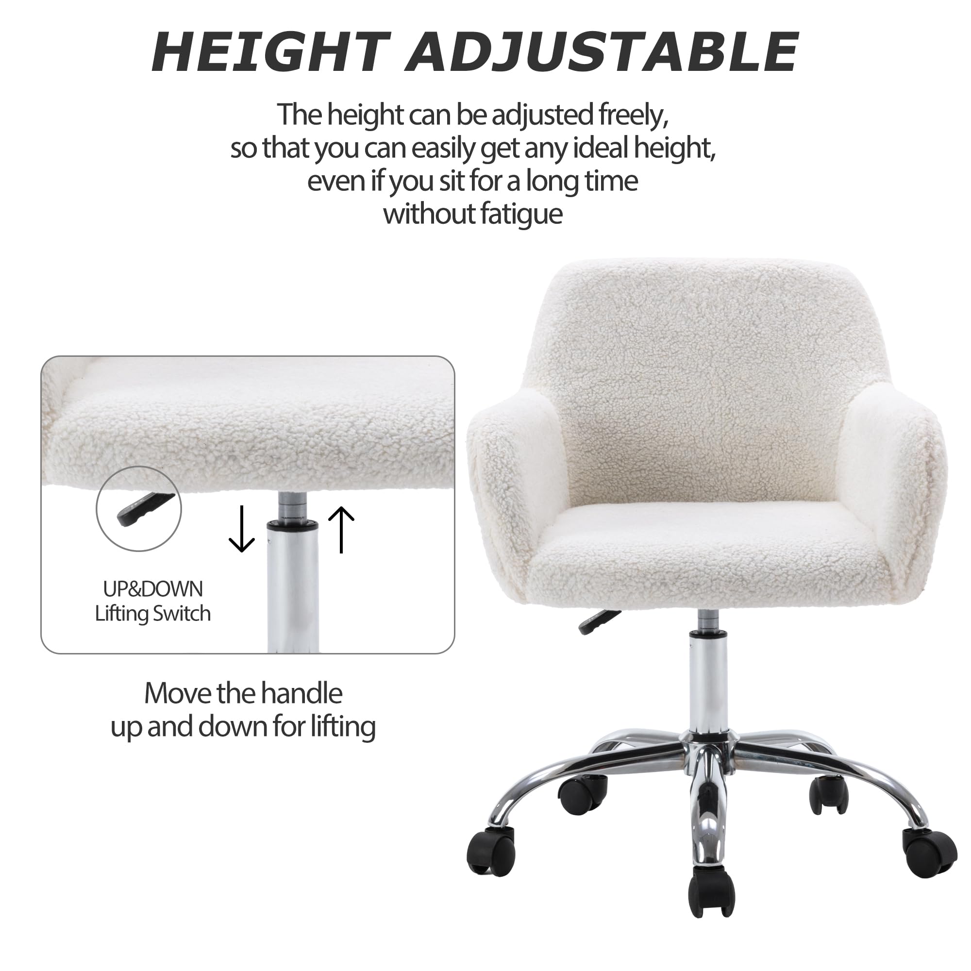 KCC vanity chair height adjustment fits different desk setups and users.
