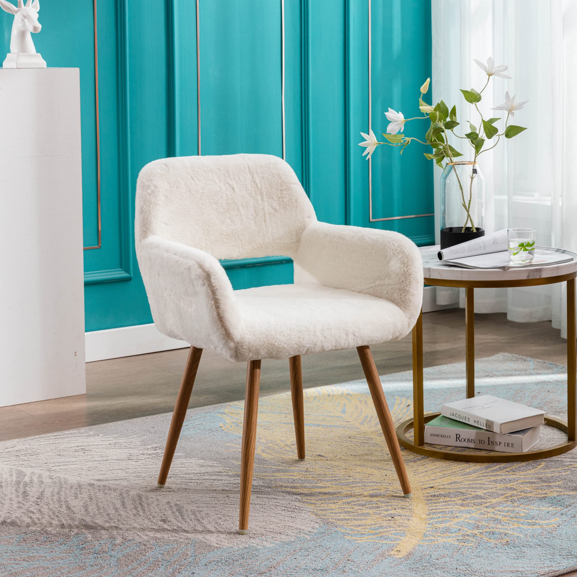 KCC Furry Desk Chair wood-look metal legs add premium mid-century vibe.