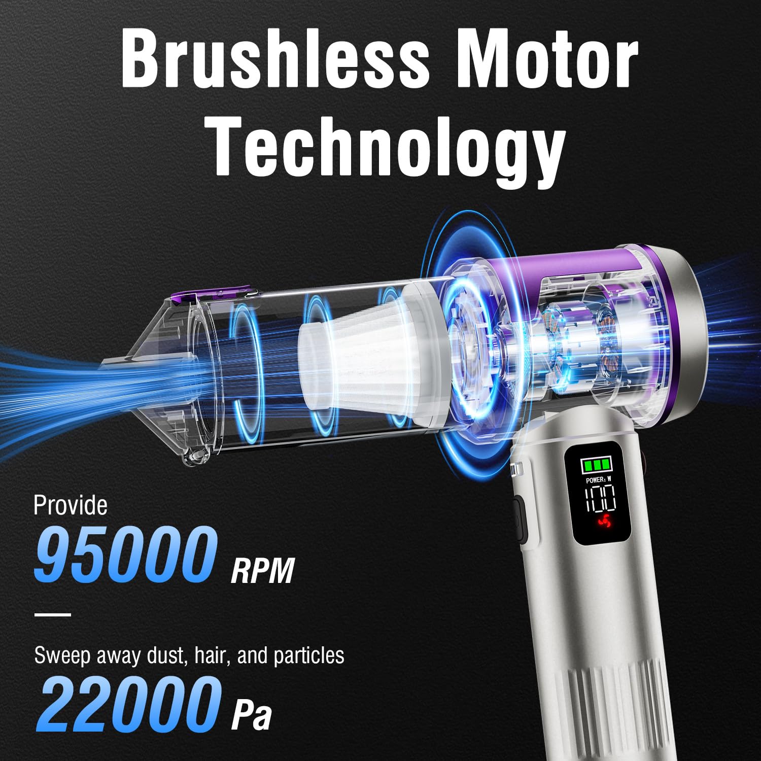 Kdewere handheld vacuum with 6000mAh battery for up to 35 minutes of cleaning.