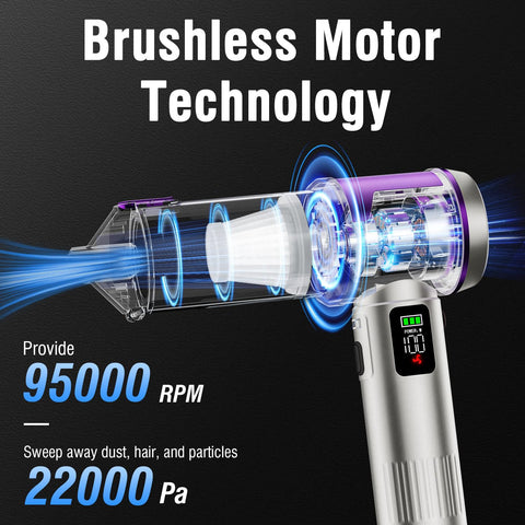 Kdewere handheld vacuum with 6000mAh battery for up to 35 minutes of cleaning.