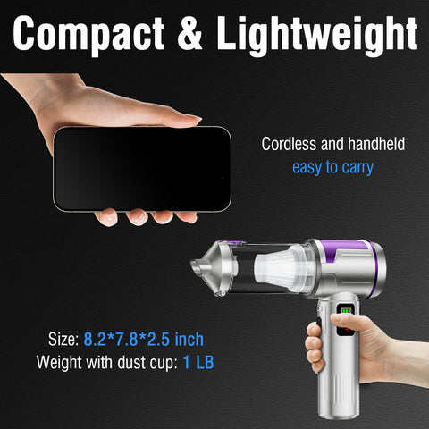 Kdewere handheld vacuum LED light aids cleaning in dark corners.