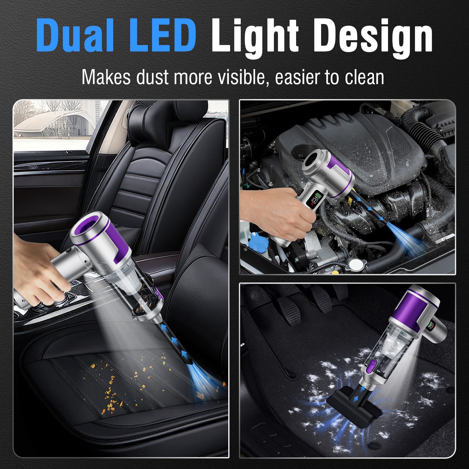 Kdewere handheld vacuum washable HEPA filter traps 99.9% of dust.