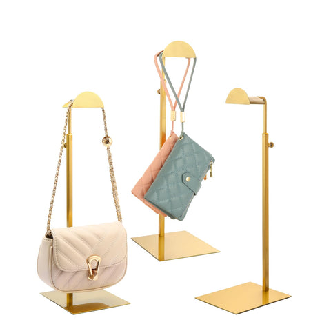 KDYZS+ purse display stand gold front view highlights handbags clearly for shoppers.