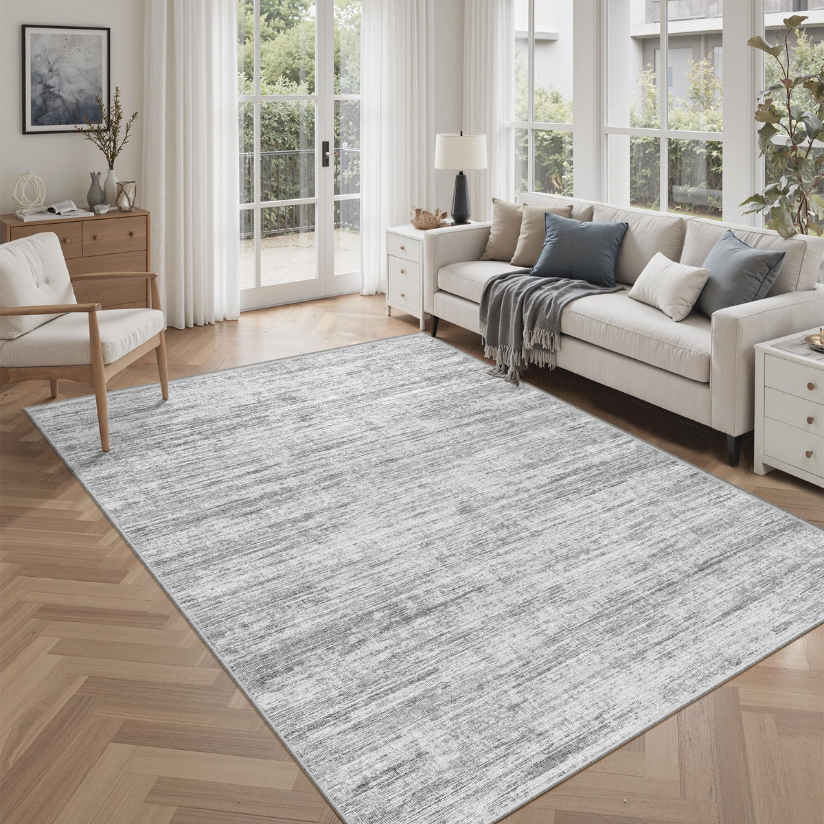 Kearoat 5x7 area rug with abstract design adds modern style and soft comfort.