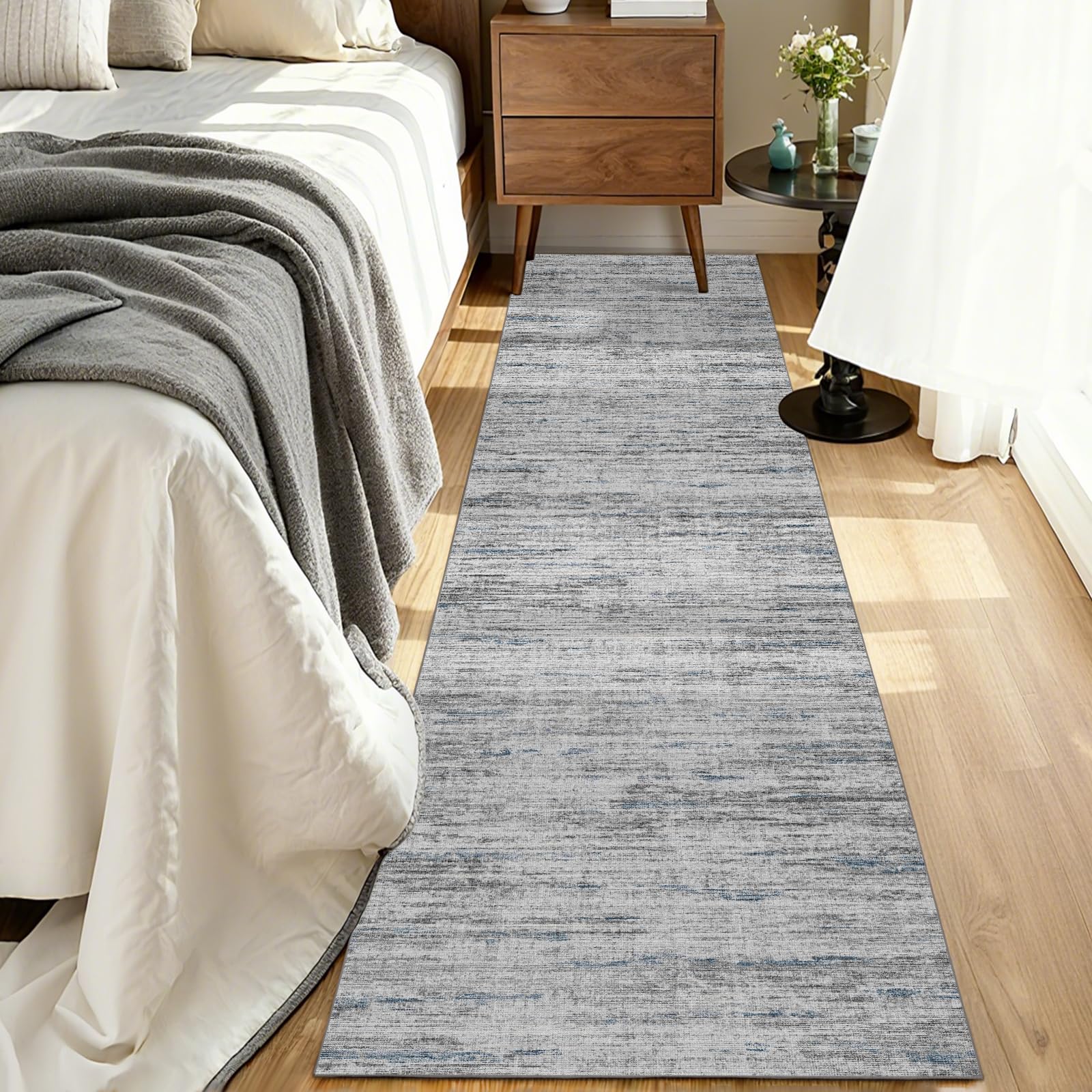 Kearoat laundry room runner blue-gray abstract texture resists stains and blends in.