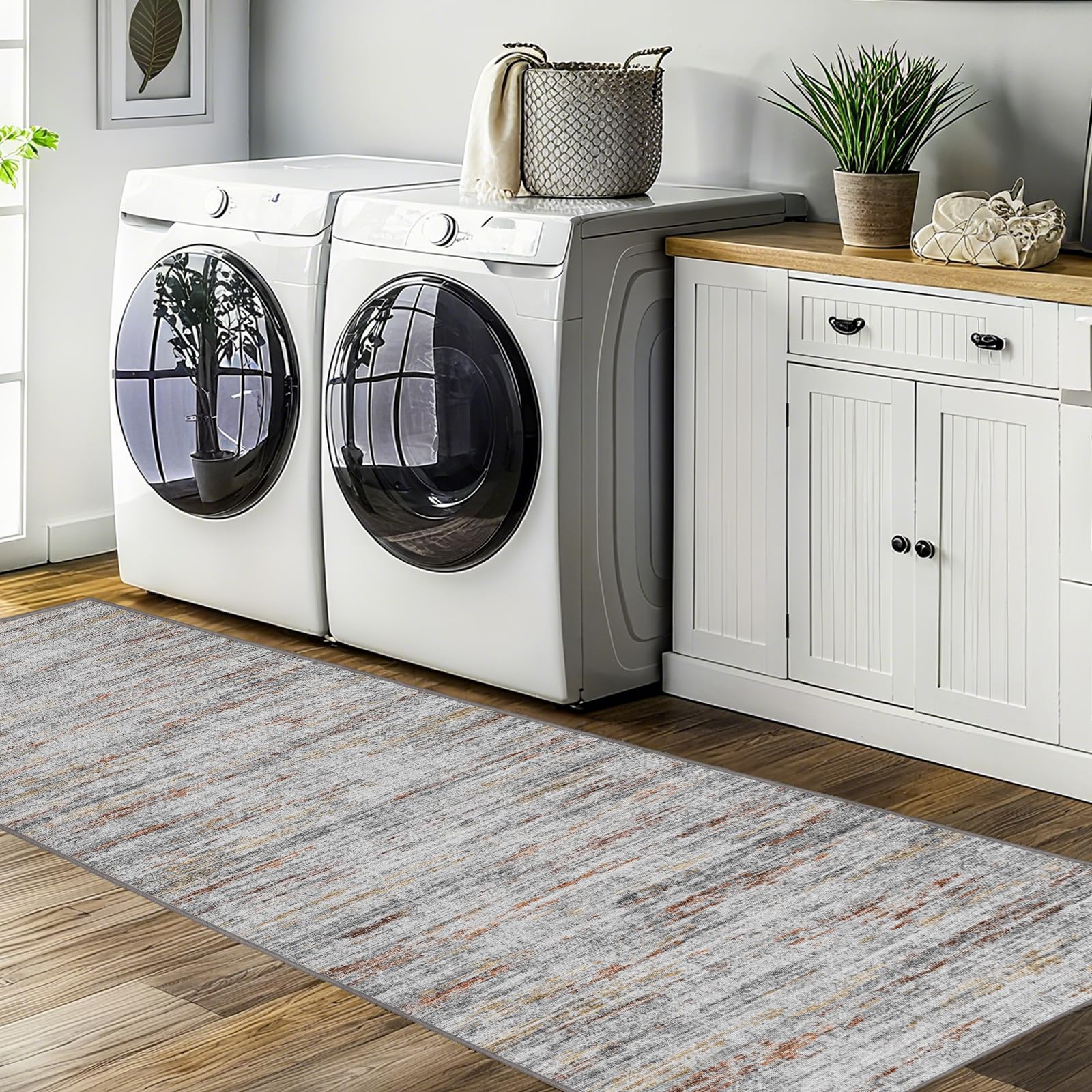 Kearoat rug in a multi-color tone enhances modern decor.